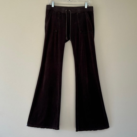 Vintage Juicy Couture Brown Velour Flare Pants Loe Pockets Ultra Low Rise Medium - Picture 1 of 13